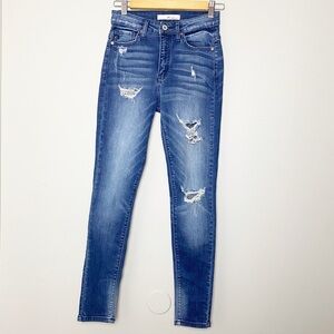 Kancan High Rise Distressed Embroidered Skinny Jeans